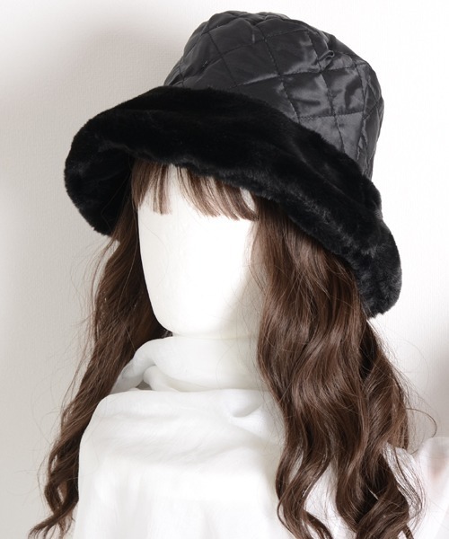 VIBGYOR Women（ヴィブジョー　ウィメン）の「【float】リバーシブル フェイクファー キルティング バケットハット（ハット・レディース・ブラック/アイボリー/オフホワイト/アッシュブラウン/ベージュ/ライトグレー/ワインレッド/ライトブラウン・FREE）」の4枚目の写真