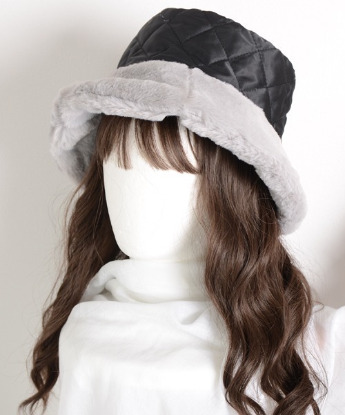 VIBGYOR Women（ヴィブジョー　ウィメン）の「【float】リバーシブル フェイクファー キルティング バケットハット（ハット・レディース・ブラック/アイボリー/オフホワイト/アッシュブラウン/ベージュ/ライトグレー/ワインレッド/ライトブラウン・FREE）」の12枚目の写真