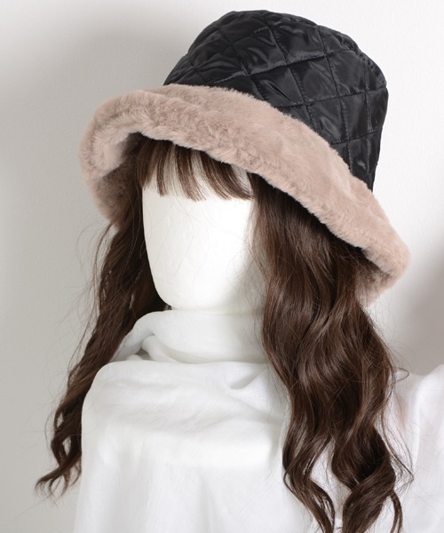 VIBGYOR Women（ヴィブジョー　ウィメン）の「【float】リバーシブル フェイクファー キルティング バケットハット（ハット・レディース・ブラック/アイボリー/オフホワイト/アッシュブラウン/ベージュ/ライトグレー/ワインレッド/ライトブラウン・FREE）」の13枚目の写真