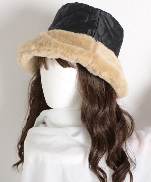VIBGYOR Women（ヴィブジョー　ウィメン）の「【float】リバーシブル フェイクファー キルティング バケットハット（ハット・レディース・ブラック/アイボリー/オフホワイト/アッシュブラウン/ベージュ/ライトグレー/ワインレッド/ライトブラウン・FREE）」の15枚目の写真