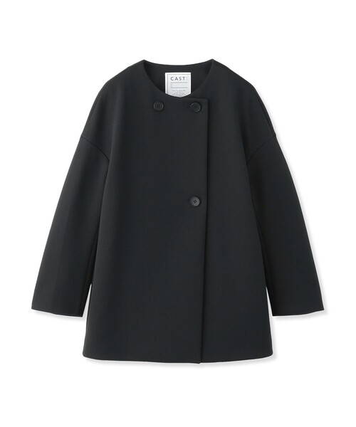 CAST:（キャストコロン）の「【イチオシ】ダンボールジャージーミドルコート（その他アウター・レディース・ブラック/オフホワイト・S/M）」の20枚目の写真