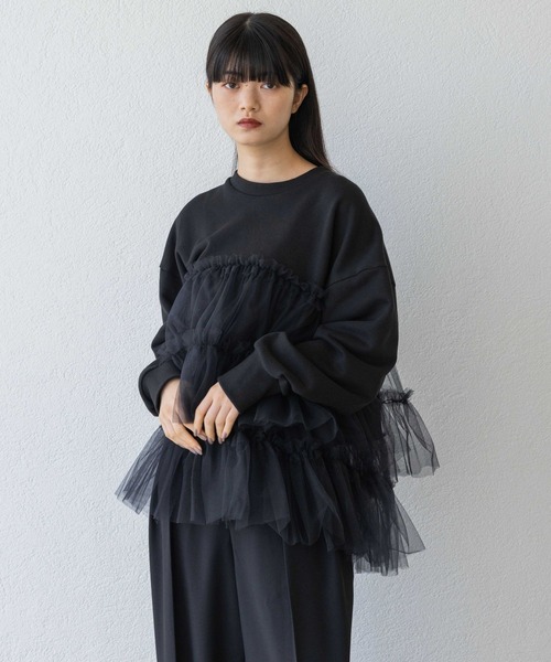 yuw（ユウ）の「チュールレイヤードプルオーバー　992265（スウェット・レディース・ブラック・FREE）」の13枚目の写真