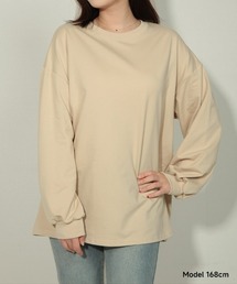無地/ボーダーボリューム袖コットン長袖Tシャツ