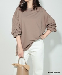 無地/ボーダーボリューム袖コットン長袖Tシャツ