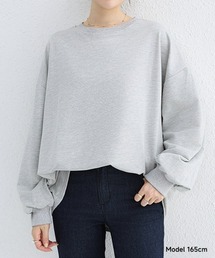 無地/ボーダーボリューム袖コットン長袖Tシャツ