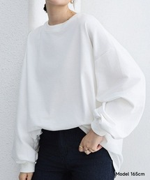 無地/ボーダーボリューム袖コットン長袖Tシャツ