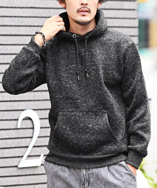 LUXSTYLE(ラグスタイル)の「メランジフリースパーカー(パーカー・メンズ・杢グレー/グレー系その他/グリーン系その他/ブラック系その他・M/S/L/XL)」の2枚目の写真