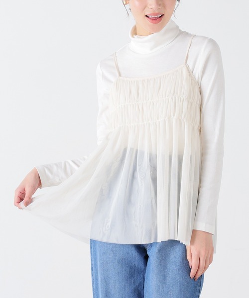 Honeys（ハニーズ）の「チュールキャミソール（Tシャツ/カットソー・レディース・ピンク/チャコールグレー/アイボリー/ブラック・M/LL/S/L）」の2枚目の写真