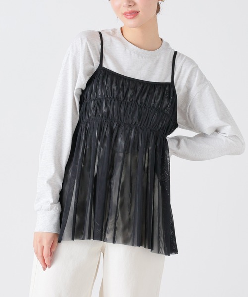 Honeys（ハニーズ）の「チュールキャミソール（Tシャツ/カットソー・レディース・ピンク/チャコールグレー/アイボリー/ブラック・M/LL/S/L）」の3枚目の写真