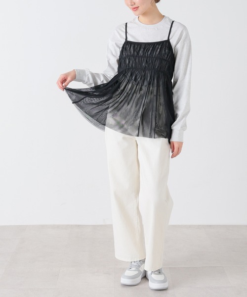 Honeys（ハニーズ）の「チュールキャミソール（Tシャツ/カットソー・レディース・ピンク/チャコールグレー/アイボリー/ブラック・M/LL/S/L）」の19枚目の写真