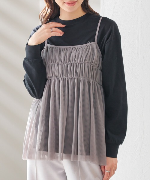 Honeys（ハニーズ）の「チュールキャミソール（Tシャツ/カットソー・レディース・ピンク/チャコールグレー/アイボリー/ブラック・M/LL/S/L）」の7枚目の写真