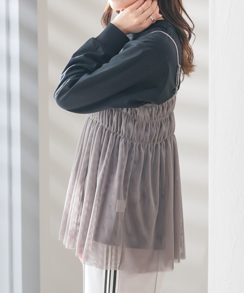 Honeys（ハニーズ）の「チュールキャミソール（Tシャツ/カットソー・レディース・ピンク/チャコールグレー/アイボリー/ブラック・M/LL/S/L）」の8枚目の写真