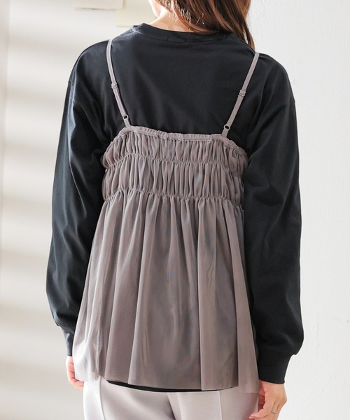 Honeys（ハニーズ）の「チュールキャミソール（Tシャツ/カットソー・レディース・ピンク/チャコールグレー/アイボリー/ブラック・M/LL/S/L）」の9枚目の写真