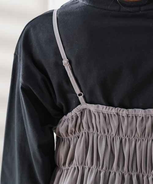 Honeys（ハニーズ）の「チュールキャミソール（Tシャツ/カットソー・レディース・ピンク/チャコールグレー/アイボリー/ブラック・M/LL/S/L）」の11枚目の写真