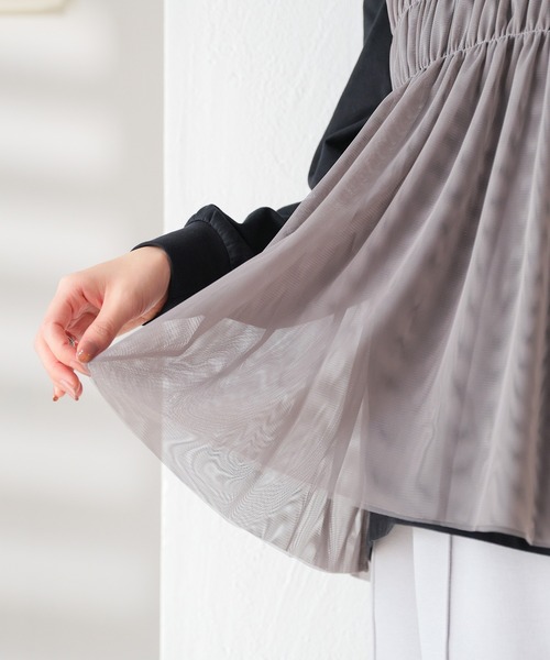 Honeys（ハニーズ）の「チュールキャミソール（Tシャツ/カットソー・レディース・ピンク/チャコールグレー/アイボリー/ブラック・M/LL/S/L）」の12枚目の写真