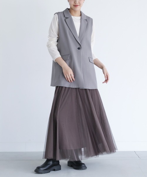 n'OrLABEL（ノアールレーベル）の「【セットアップ対応】『ツイルテーラードジレベスト』（ベスト・レディース・ブラック/グレー・1/2）」の5枚目の写真