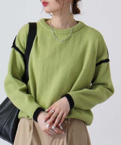 ニット セーター a.n.l アウトキリング配色ニット レディース ニット セーター a.n.l アウトキリング配色ニット レディース