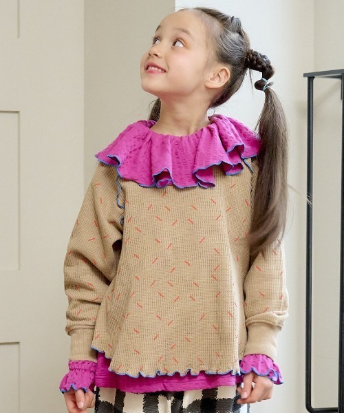 HOGAN RANCH WEAR（ホーガンランチウエア）の「ニットサッカーフリルカラーカットソー（80～150cm）（Tシャツ/カットソー・キッズ・ライトグレー/レッド/ブルー/パープル・90/100/110/120/130/140/150/80）」の3枚目の写真