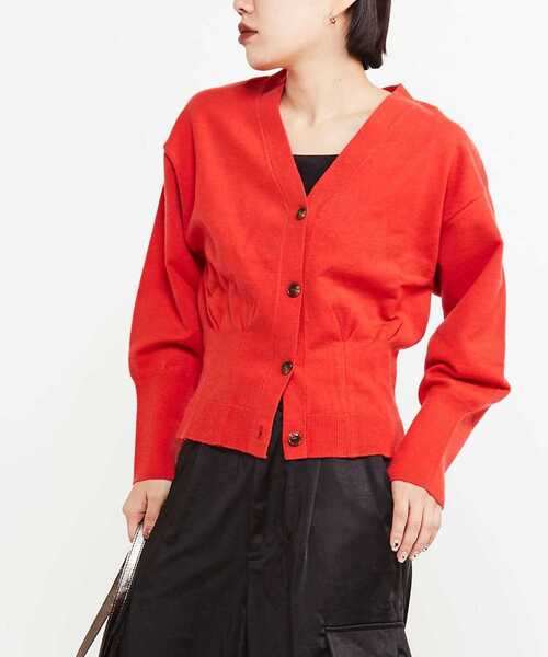 CONVERSE TOKYO（コンバーストウキョウ）の「WAIST TACK SHORT KNIT CARDIGAN（カーディガン/ボレロ・レディース・ベージュ/レッド/グリーン・FREE）」の3枚目の写真