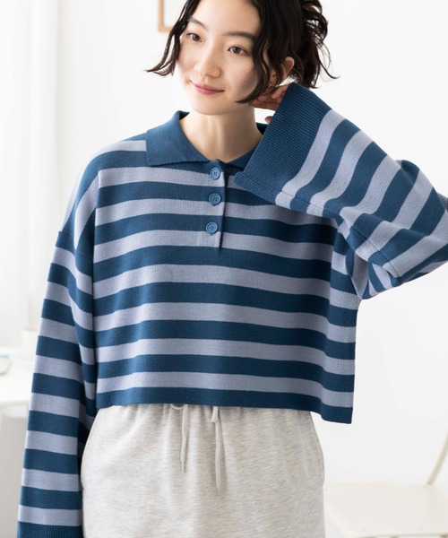 WEGO（ウィゴー）の「WEGO/ボーダーニットポロ（ニット/セーター・レディース・ブラック系その他5/ブルー系その他5/グリーン系その他5・FREE）」の18枚目の写真