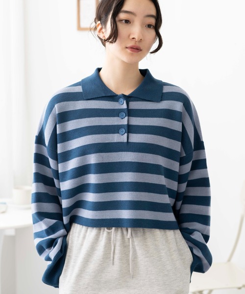 WEGO（ウィゴー）の「WEGO/ボーダーニットポロ（ニット/セーター・レディース・ブラック系その他5/ブルー系その他5/グリーン系その他5・FREE）」の19枚目の写真