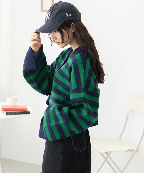 WEGO（ウィゴー）の「WEGO/ボーダーニットポロ（ニット/セーター・レディース・ブラック系その他5/ブルー系その他5/グリーン系その他5・FREE）」の15枚目の写真