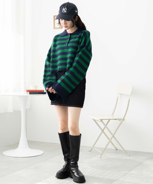 WEGO（ウィゴー）の「WEGO/ボーダーニットポロ（ニット/セーター・レディース・ブラック系その他5/ブルー系その他5/グリーン系その他5・FREE）」の17枚目の写真