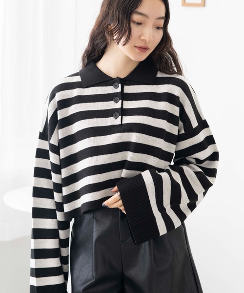 WEGO（ウィゴー）の「WEGO/ボーダーニットポロ（ニット/セーター・レディース・ブラック系その他5/ブルー系その他5/グリーン系その他5・FREE）」の10枚目の写真