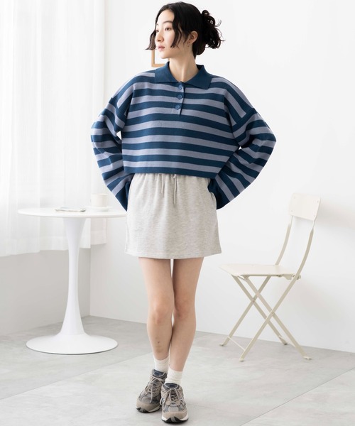 WEGO（ウィゴー）の「WEGO/ボーダーニットポロ（ニット/セーター・レディース・ブラック系その他5/ブルー系その他5/グリーン系その他5・FREE）」の6枚目の写真