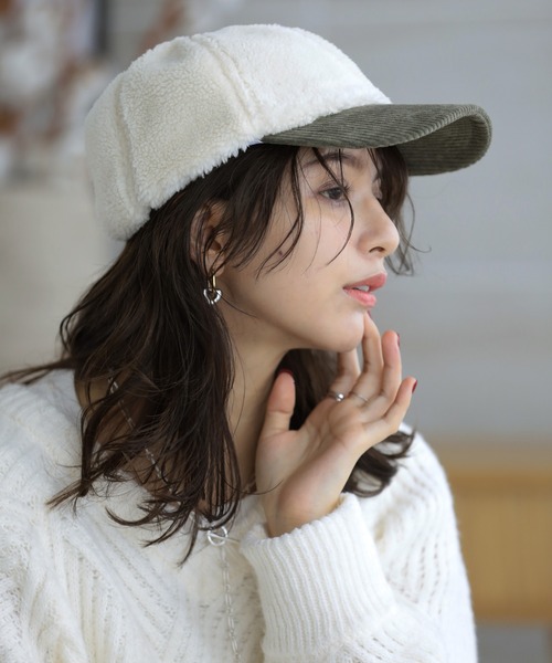 セール】ボアキャップ コーデユロイ＆もこもこ素材（キャップ