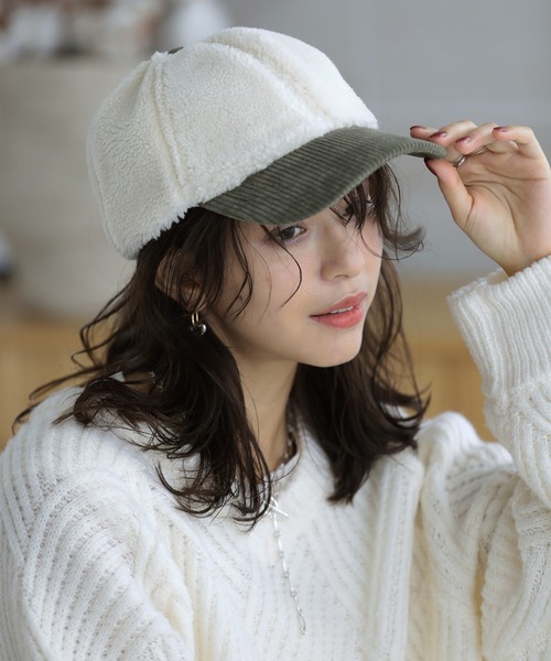 セール】ボアキャップ コーデユロイ＆もこもこ素材（キャップ