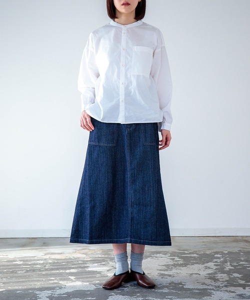 D.M.G.（ドミンゴ）の「[D.M.G. / ディーエムジー] 10ozムラ糸デニム ベイカースカート（デニムスカート・レディース・ワンウォッシュ・S/M）」の14枚目の写真