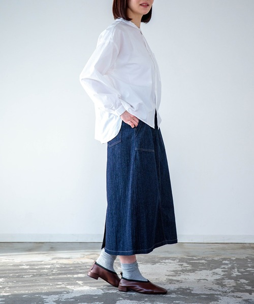 D.M.G.（ドミンゴ）の「[D.M.G. / ディーエムジー] 10ozムラ糸デニム ベイカースカート（デニムスカート・レディース・ワンウォッシュ・S/M）」の15枚目の写真