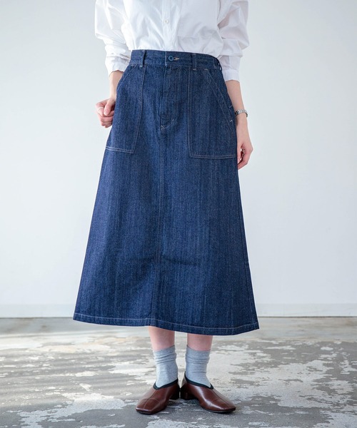 D.M.G.（ドミンゴ）の「[D.M.G. / ディーエムジー] 10ozムラ糸デニム ベイカースカート（デニムスカート・レディース・ワンウォッシュ・S/M）」の10枚目の写真