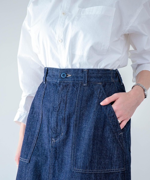 D.M.G.（ドミンゴ）の「[D.M.G. / ディーエムジー] 10ozムラ糸デニム ベイカースカート（デニムスカート・レディース・ワンウォッシュ・S/M）」の19枚目の写真