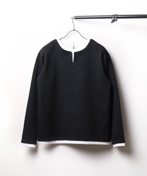 ARCHIVER（アーカイバ）の「【69】【it】キーネック ジオメトリックジャガード ロングスリーブ（Tシャツ/カットソー・レディース・ブラック/グレー/ホワイト・LARGE/MEDIUM）」の2枚目の写真