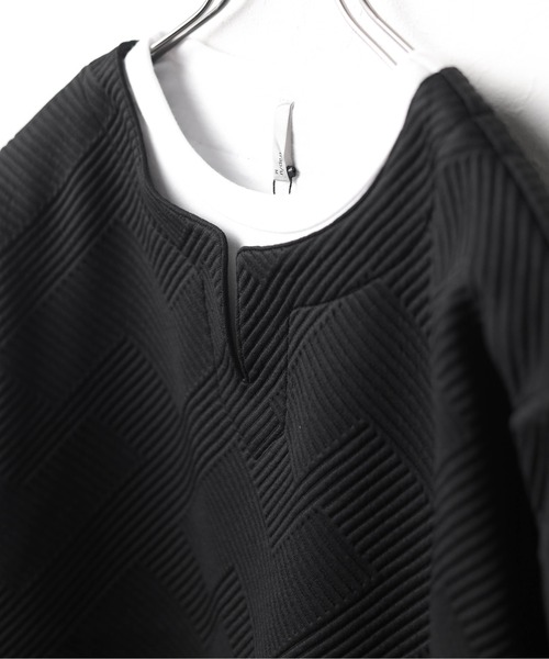 ARCHIVER（アーカイバ）の「【69】【it】キーネック ジオメトリックジャガード ロングスリーブ（Tシャツ/カットソー・レディース・ブラック/グレー/ホワイト・LARGE/MEDIUM）」の7枚目の写真