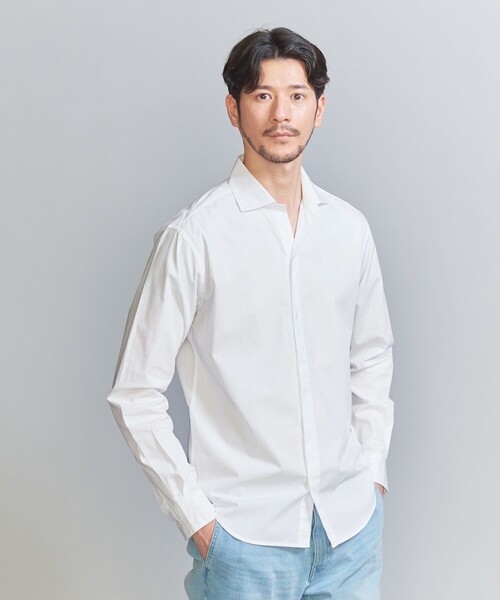 BEAUTY&YOUTH UNITED ARROWS（ビューティーアンドユースユナイテッドアローズ）の「【WEB限定 WARDROBE SMART】コットン ポプリン  ハーフプラケット ワイドカラーシャツ（シャツ/ブラウス・メンズ・コバルトブルー/ホワイト/ネイビー/ブラック・XL/L/M/S）」の7枚目の写真