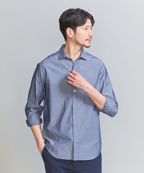 BEAUTY&YOUTH UNITED ARROWS（ビューティーアンドユースユナイテッドアローズ）の「【WEB限定 WARDROBE SMART】コットン ポプリン  ハーフプラケット ワイドカラーシャツ（シャツ/ブラウス・メンズ・コバルトブルー/ホワイト/ネイビー/ブラック・XL/L/M/S）」の9枚目の写真