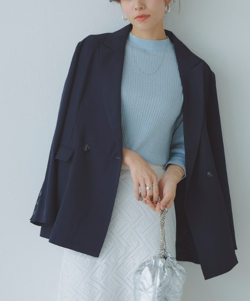 Pierrot（ピエロ）の「ダブルボタンジャケット（テーラードジャケット・レディース・ライトベージュ/ネイビー/チェック・M/L）」の3枚目の写真