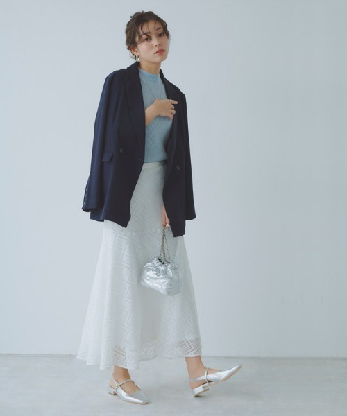 Pierrot（ピエロ）の「ダブルボタンジャケット（テーラードジャケット・レディース・ライトベージュ/ネイビー/チェック・M/L）」の14枚目の写真