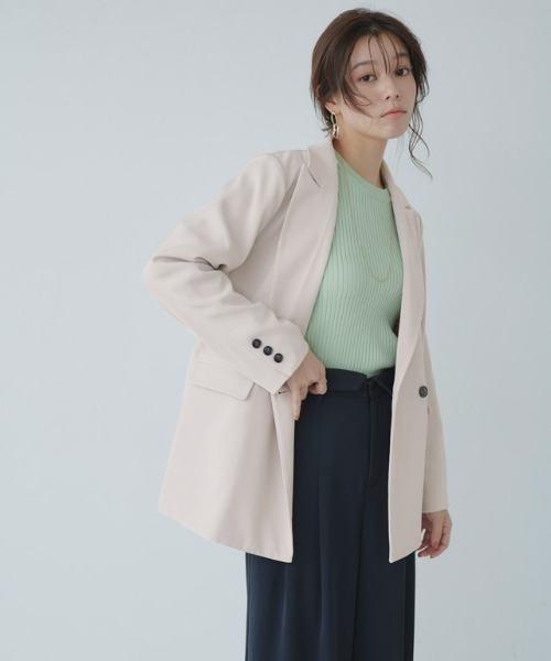 Pierrot（ピエロ）の「ダブルボタンジャケット（テーラードジャケット・レディース・ライトベージュ/ネイビー/チェック・M/L）」の16枚目の写真