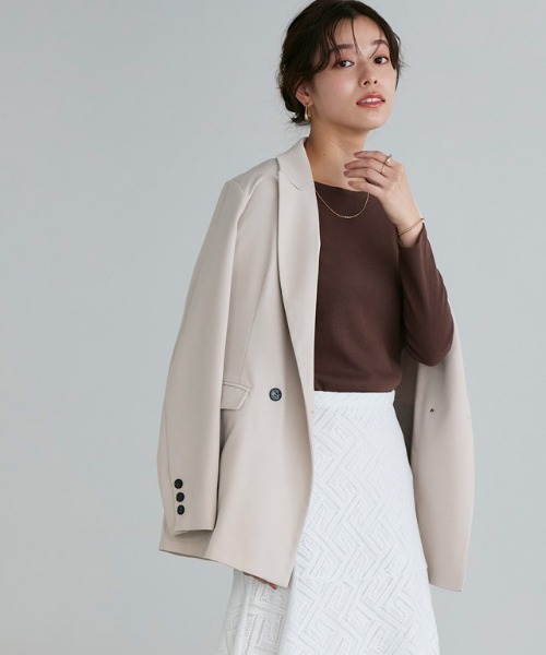 Pierrot（ピエロ）の「ダブルボタンジャケット（テーラードジャケット・レディース・ライトベージュ/ネイビー/チェック・M/L）」の22枚目の写真
