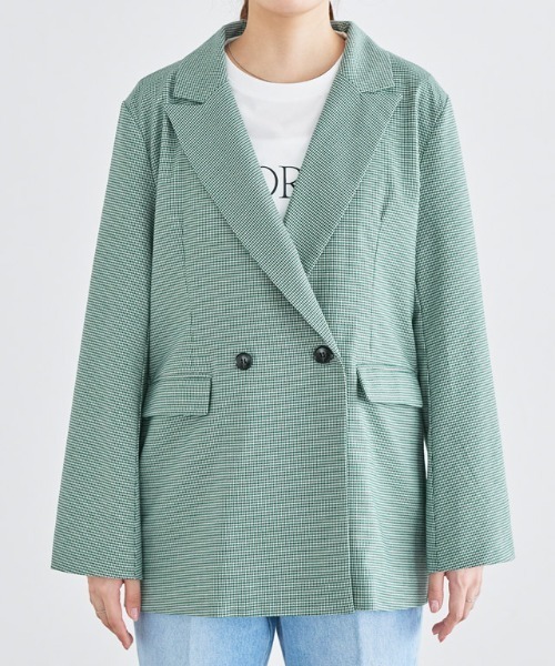 Pierrot（ピエロ）の「ダブルボタンジャケット（テーラードジャケット・レディース・ライトベージュ/ネイビー/チェック・M/L）」の5枚目の写真