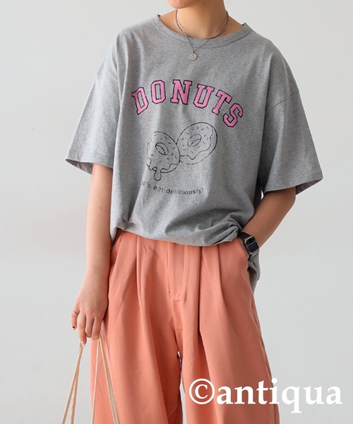 antiqua(アンティカ)の「フードロゴTシャツ(Tシャツ/カットソー・レディース・ネイビー/ブラック/イエロー/オフホワイト/杢グレー/ピンク・FREE)」の4枚目の写真