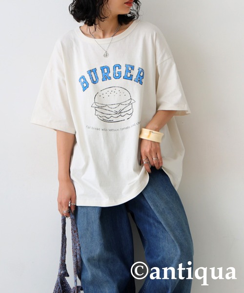antiqua(アンティカ)の「フードロゴTシャツ(Tシャツ/カットソー・レディース・ネイビー/ブラック/イエロー/オフホワイト/杢グレー/ピンク・FREE)」の2枚目の写真