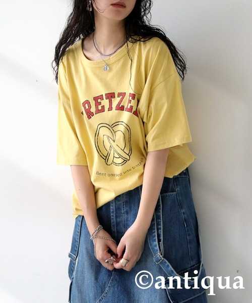 antiqua(アンティカ)の「フードロゴTシャツ(Tシャツ/カットソー・レディース・ネイビー/ブラック/イエロー/オフホワイト/杢グレー/ピンク・FREE)」の5枚目の写真