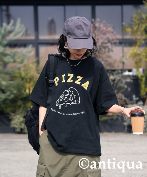 antiqua(アンティカ)の「フードロゴTシャツ(Tシャツ/カットソー・レディース・ネイビー/ブラック/イエロー/オフホワイト/杢グレー/ピンク・FREE)」の3枚目の写真