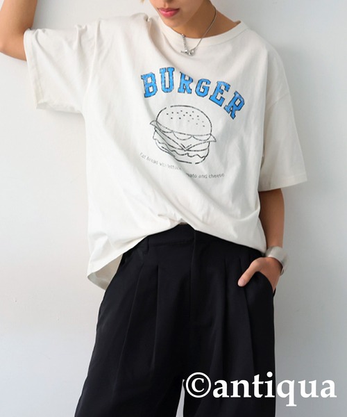 antiqua(アンティカ)の「フードロゴTシャツ(Tシャツ/カットソー・レディース・ネイビー/ブラック/イエロー/オフホワイト/杢グレー/ピンク・FREE)」の10枚目の写真