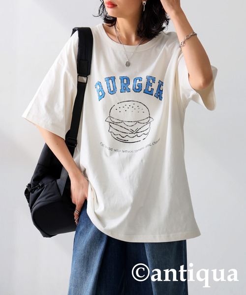 antiqua(アンティカ)の「フードロゴTシャツ(Tシャツ/カットソー・レディース・ネイビー/ブラック/イエロー/オフホワイト/杢グレー/ピンク・FREE)」の7枚目の写真